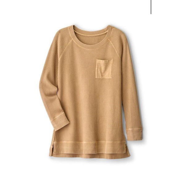 Soft Surroundings Womens L Tan Autumn Waffle Knit Tunic Top Thermal Pocket Boho - Picture 3 of 12